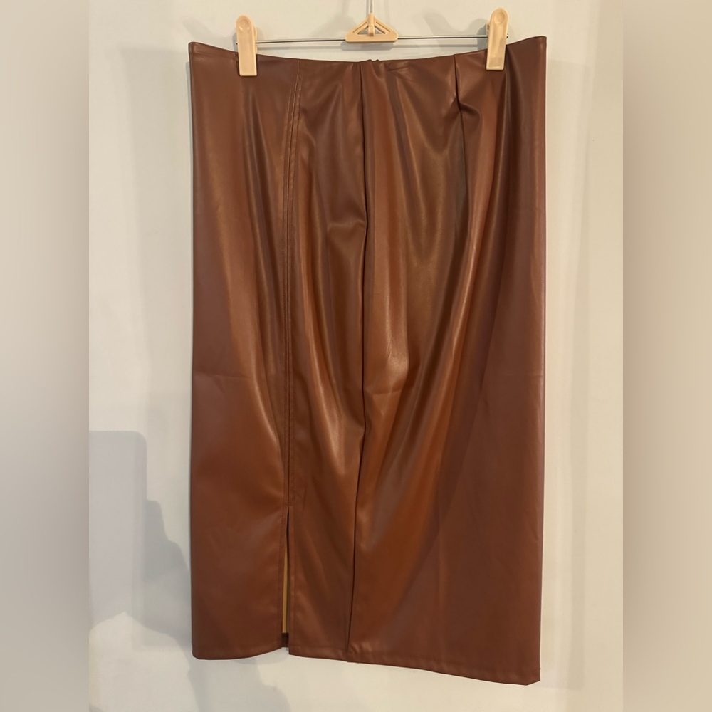 Brown Faux Leather Skirt